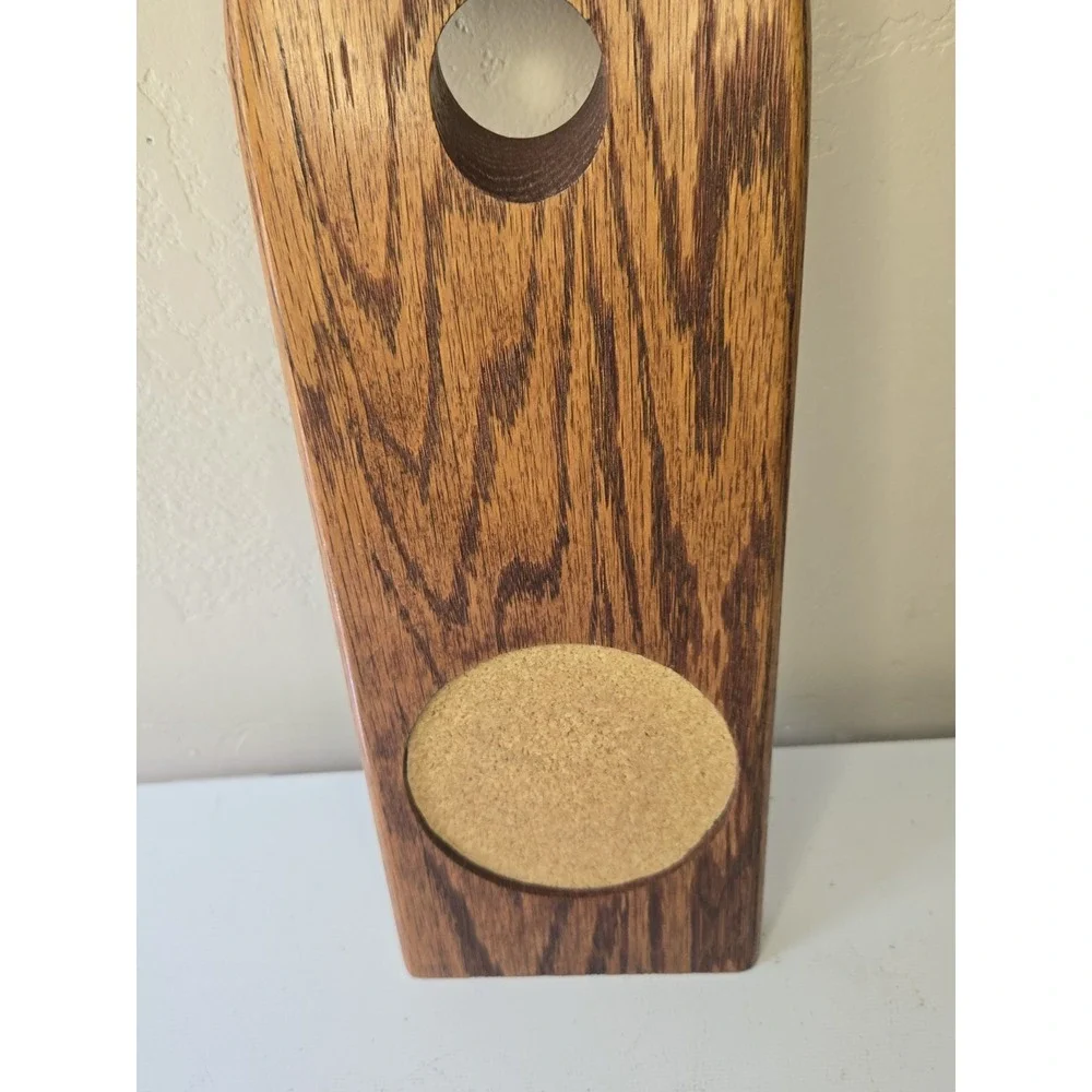 Vintage Wood Balancing Wine Bottle Holder Cork Coaster Mid Century Wet Bar